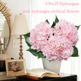 Pink Hydrangea Artificial Flowers 21 Inch Realistic Artificial Hydrangea Large Real Touch Flowers With Stems & Leaves For Wedding Bouquets Centerpieces Home Decor Party Table Decoration (3Pcs )