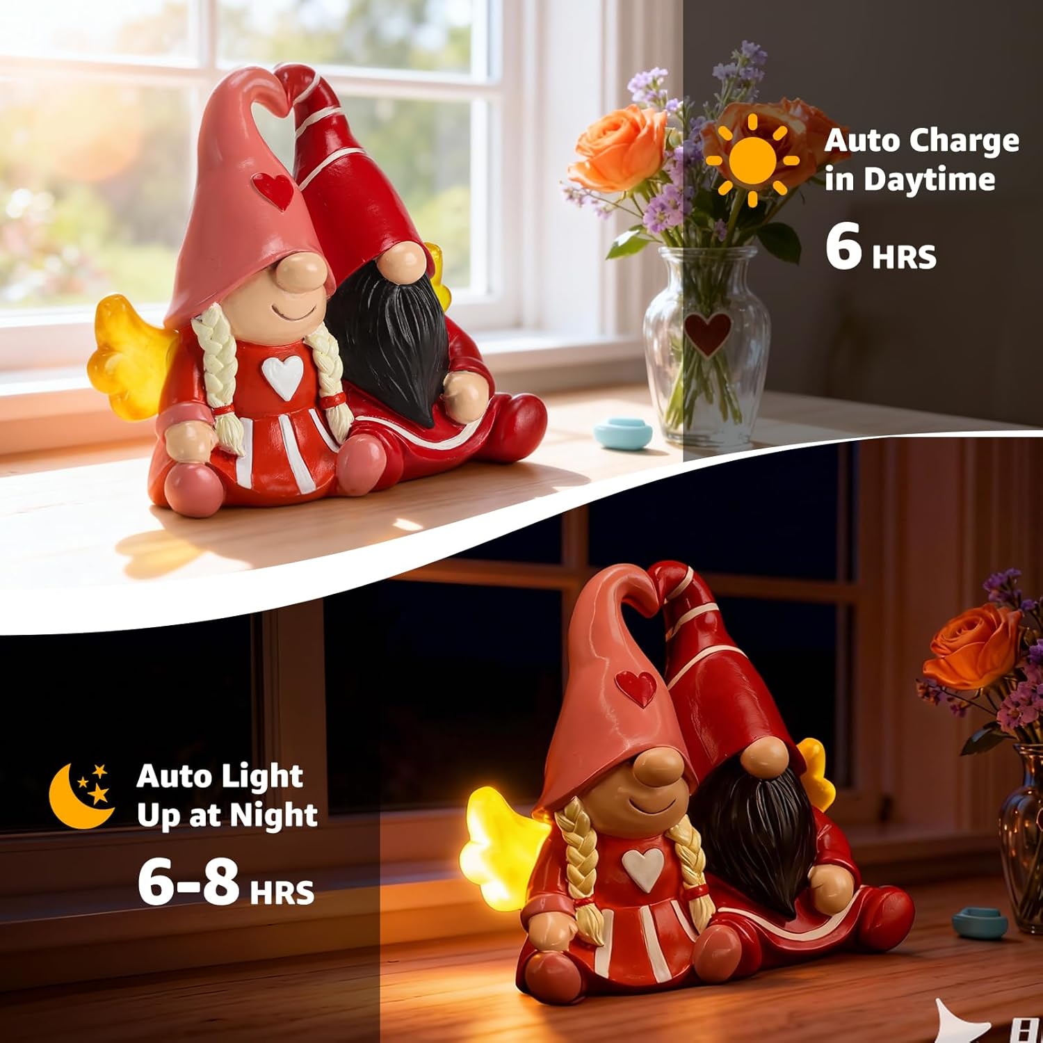 Valentines Gnomes Decor, Sloar Figurine Valentines Day Gifts For Her, Cute Valentine Gnome Figurines Decorations For Home Table Top