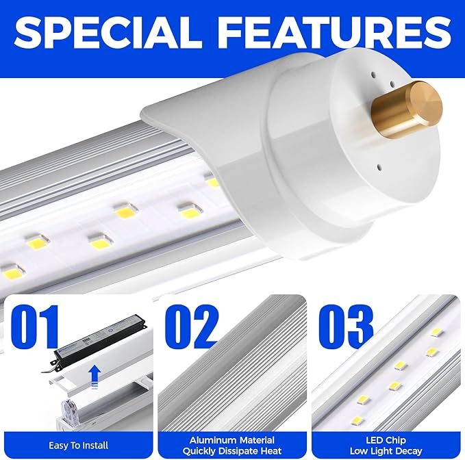 12 Pack 8FT LED Bulbs 44W 5500LM 6500K FA8 Single Pin T8 T10 T12 Fluorescent Replacement