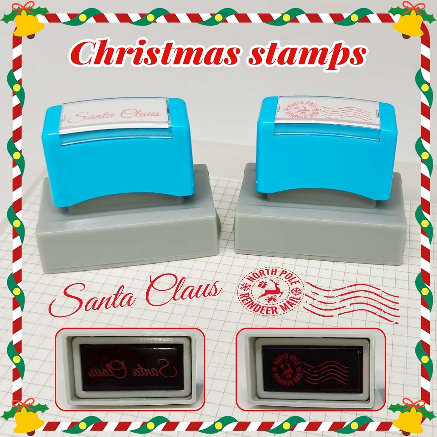 2 Pack North Pole Stamp,Christmas Self-Inking Stamp,Santa Stamp For Card Making,Christmas Gift,And Holiday Mail Envelope Supplies