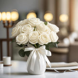 60Pcs Artificial Flowers, White Foam Roses With Stems For Diy Wedding Bouquets Fake Flowers, White Roses, Artifical White Roses For Party Tables Decoration