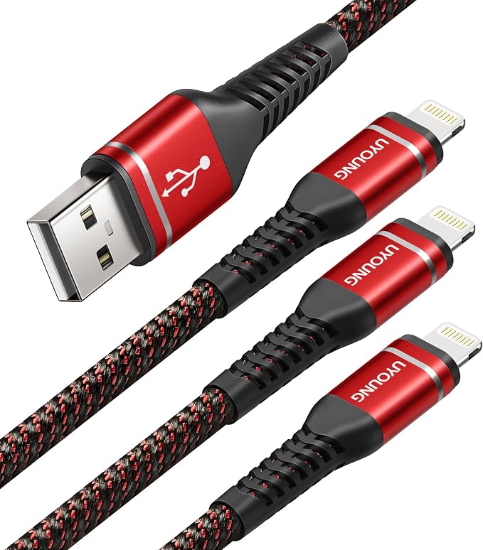 3 Pack 6FT MFi Certified USB to Lightning Cable Nylon Braided Fast Charging Cord Red