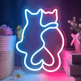 Two Cat Neon Signs LED Wall Light Cute Kawaii Animal 3D Decor for Bedroom Kids Room Living Room Party Gift