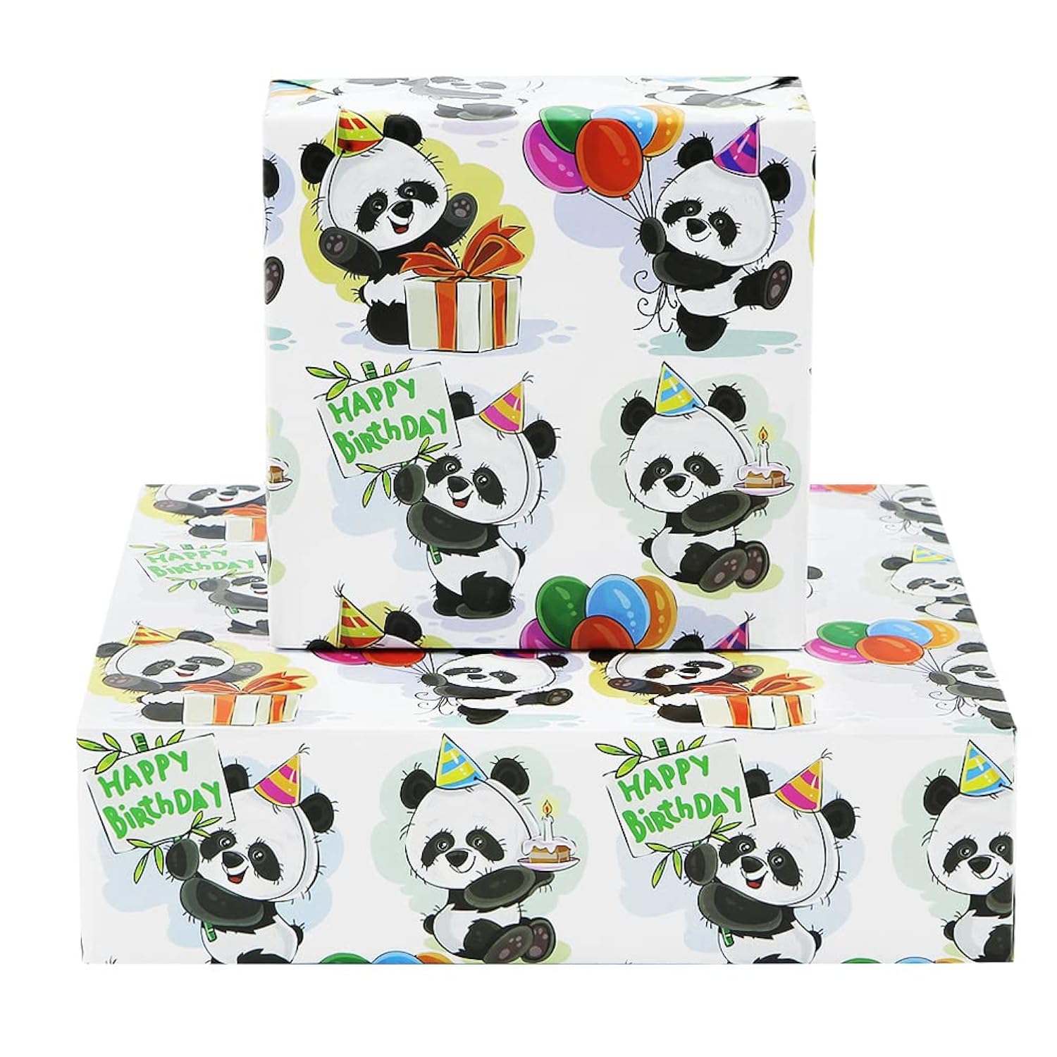 Panda Gift Wrapping Paper For Happy Birthday, Cute Pandas Balloons Wish Birthday Wrapping Paper For Baby Boys Girls Children Animal Baby Shower Kindergarten Party Xmas Gifts Wraps