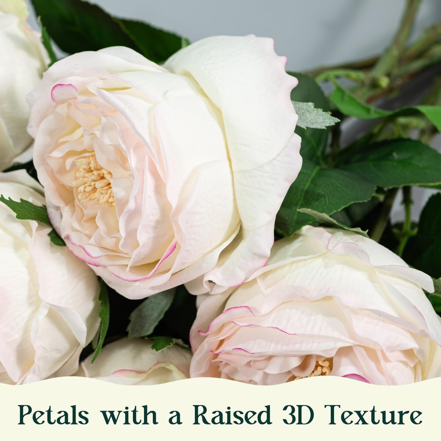 4 Pcs Real Touch Peonies Artificial Flowers, 3.5'' Big Bloom Austin Rose Peony Latex Fake Flower With Stems For Wedding Bouquet Party Valentines Arrangement Home Kitchen (Edge Pink)