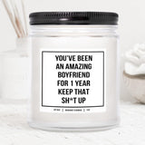 You Nique Designs 1 Year Anniversary Candle For Boyfriend, 9 Ounces, One Year, 1 Year Boyfriend Anniversary Candle, White All Natural Soy Vegan Aromatherapy Candles Scented (Eucalyptus & Spearmint)