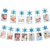 Snowflake 1St Birthday Photo Banner For Boy From Newborn To 12 Months, Winter Wonderland Monthly Milestones Bunting Garland For Christmas First Birthday Party Decoration (Blue)