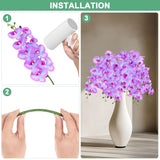 3-Pack Artificial Orchid Flowers 9 Large Petals 37 Inch Faux Phalaenopsis Silk Bouquets Real Touch Dark Green Fake Orchids For Home/Wedding/Christmas/Party/Garden Office