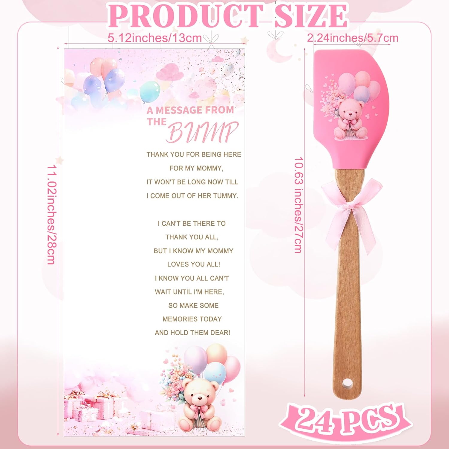 24 Pack Pink Baby Shower Party Favor Gifts Silicone Spatula Gift Heat Resistant Scraper With Twines Mixing Cooking Baking Kitchen Return Gifts For Girl Guests Return Gender Reveal