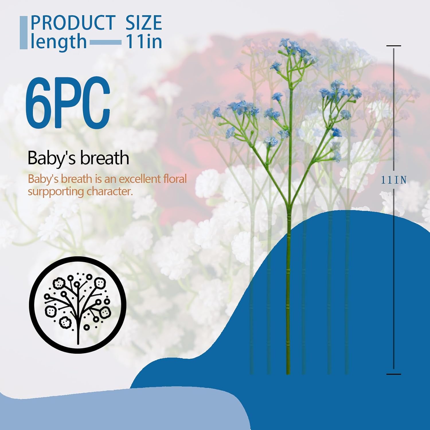 6 Pcs Babys Breath Artificial Flowers, Fake Babys Breath Flowers For Wedding Floral Arrangement Party Decor, Blue
