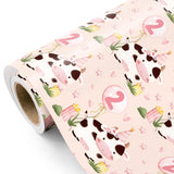 Girl 2Nd Birthday Wrapping Paper - Mini Roll - 17 Inch X 16.5 Feet - 2Nd Birthday Balloon And Cute Cow Wrapping Paper Perfect For Kids Girls, Baby Shower