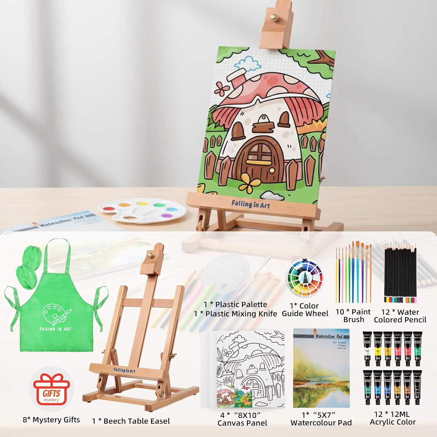 52Pcs Acrylic Paint Set With Table Easel, Art Painting Kit With Acrylic Paints, Canvas Panels, Paintbrushes, Canvas Supplies Kit For Kids, Adults, Beginners, And Artists, Green