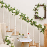 2Pcs 13Ft Artificial Eucalyptus Garlands With Flowers - 8 Roses, Faux Floral Greenery Garlands Fake Flowers Vines For Wedding Table Centerpieces Arch Party Ceremony Backdrop Decor (White)