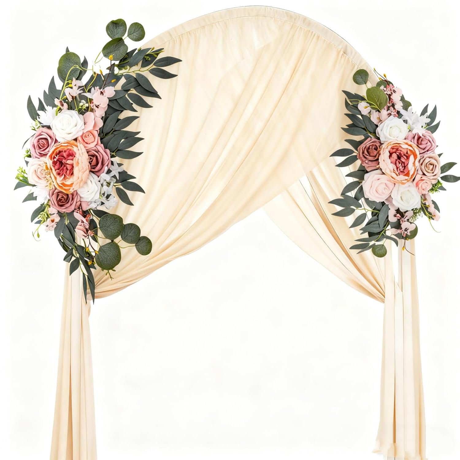 2 Pack Wedding Arch Flowers, Artificial Corner Floral Swag, Wedding Arrangements Decor For Diy Ceremony Reception, Sweetheart Table Chair Backdrop, Welcome Sign Banquet Party(Pink-White)