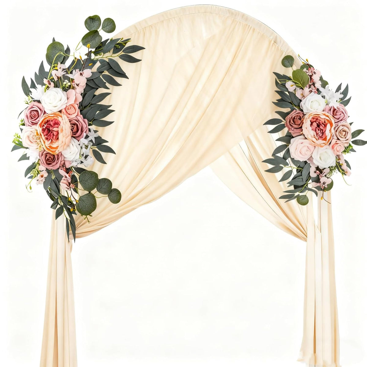 2 Pack Wedding Arch Flowers, Artificial Corner Floral Swag, Wedding Arrangements Decor For Diy Ceremony Reception, Sweetheart Table Chair Backdrop, Welcome Sign Banquet Party(Pink-White)