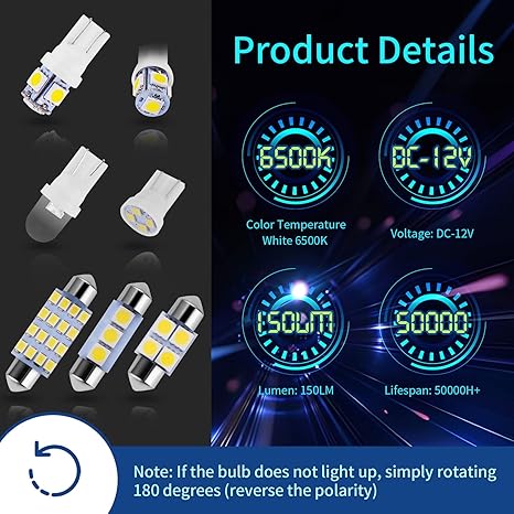 42 Piece Interior Car LED Light Bulb Kit Super Bright White Dome Map License Plate Trunk Courtesy Lights