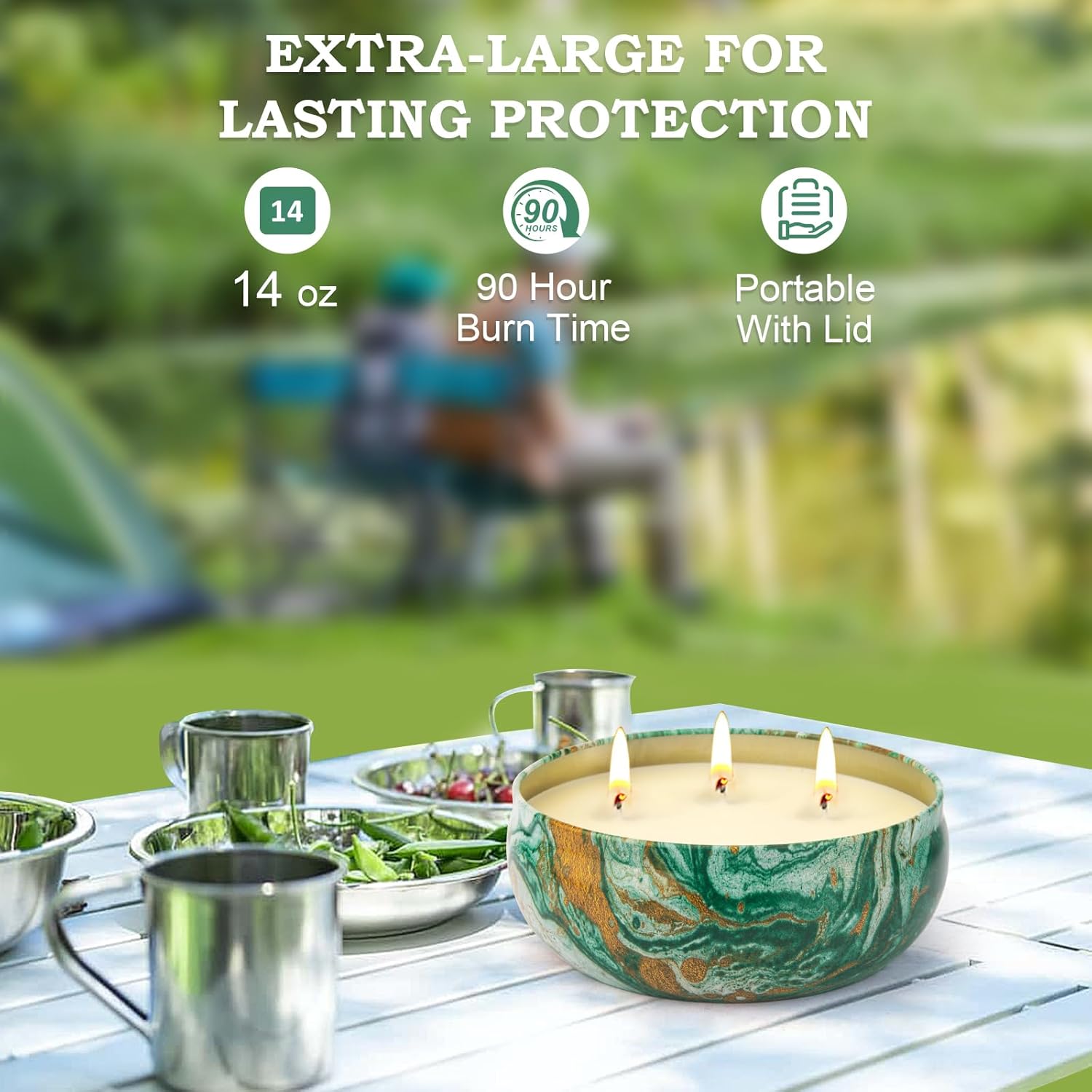 Citronella Candles Outdoor – 3 Pack X 14Oz, Large 3-Wick Soy Wax Tin Candles For Home Patio Up To 270 Hours Burning, Lemograss Candle Bulk For Outside Garden Yard Balcony, Summer Camping Huge Candle