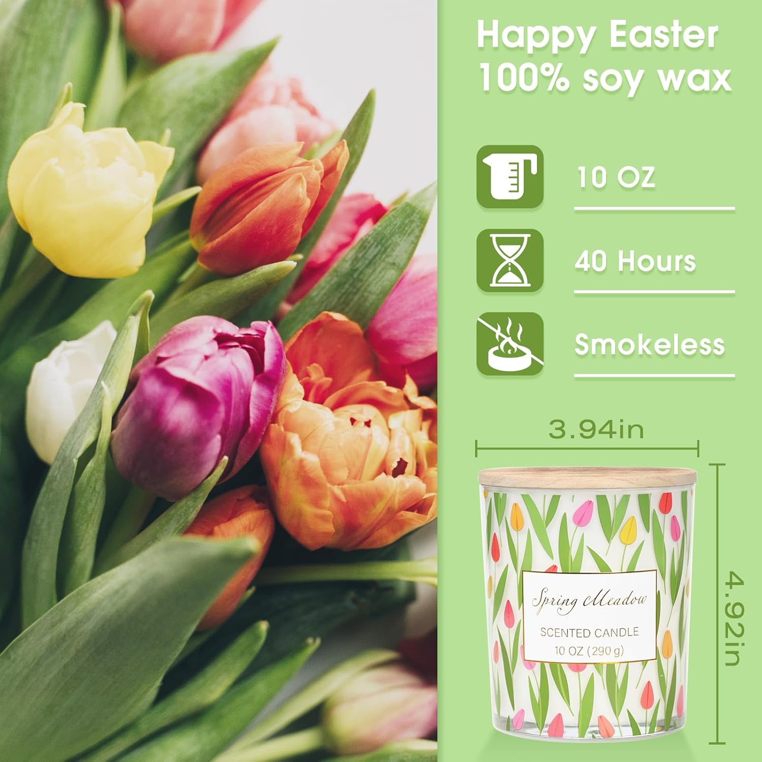 Spring Candles - Tulip Scented Candle Gift - Candles Gift For Women Men, 10Oz Large Flowers Soy Wax Jar Candle