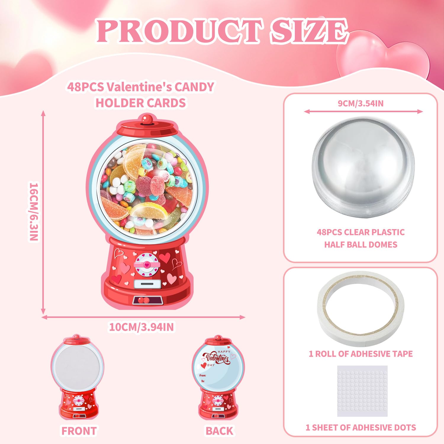 48 Pack Valentine'S Day Cards For Kids Valentines Bubble Gum Machine Candy Cards Set With Plastic Dome Diy Valentine Exchange Gifts For Boys Girls Toddler School Classrooms Rewards Party Favors