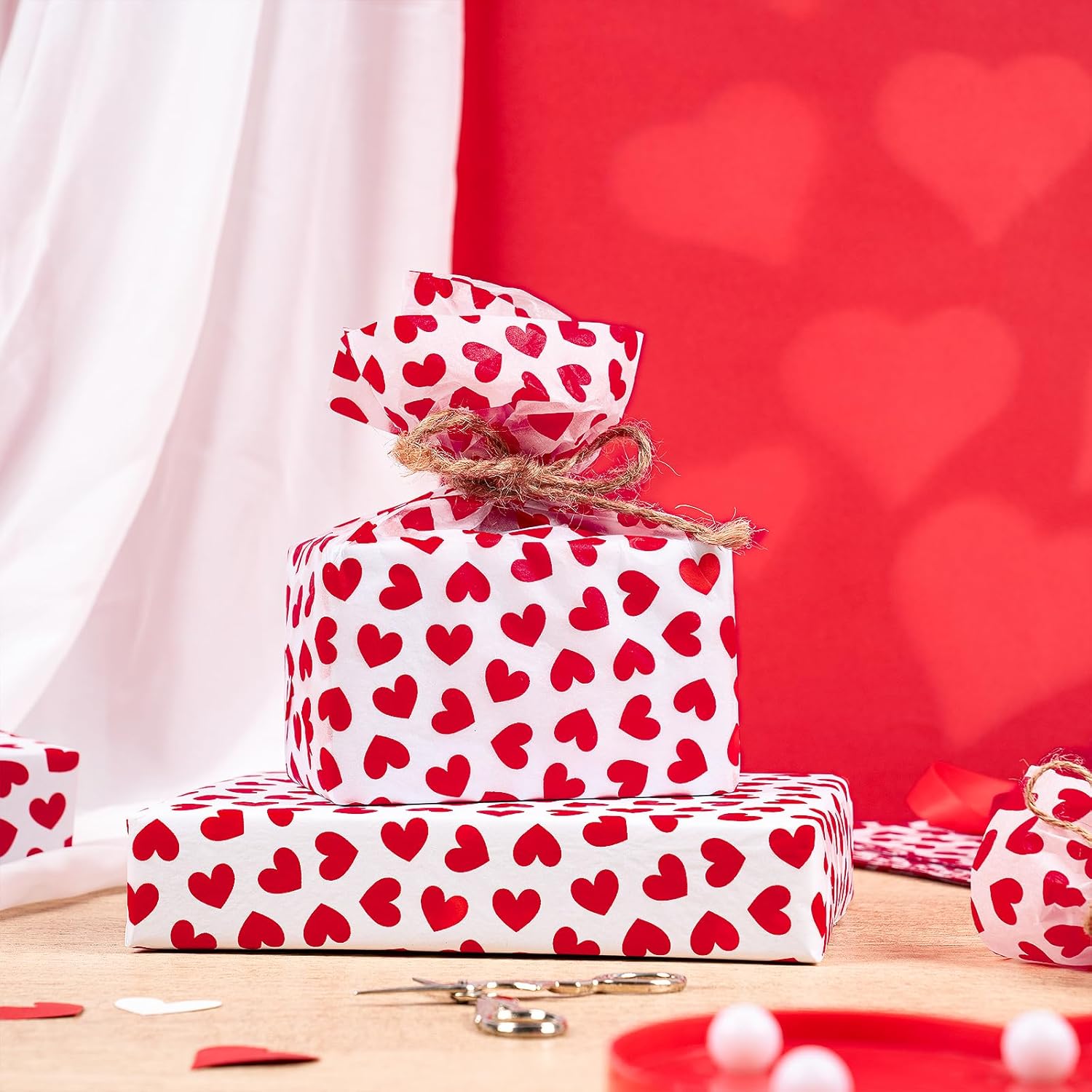 Valentine'S Day Tissue Paper, Romantic Red Hearts Design Wrapping Tissue Paper For Holiday Gift Bags, Packaging, Art Crafts, Wedding, Anniversary Decor, 19.5 X 25.9 Inches, 20 Sheets