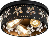 12.6 Inch Black Crystal Flush Mount Ceiling Light 3 Light Farmhouse Fixture