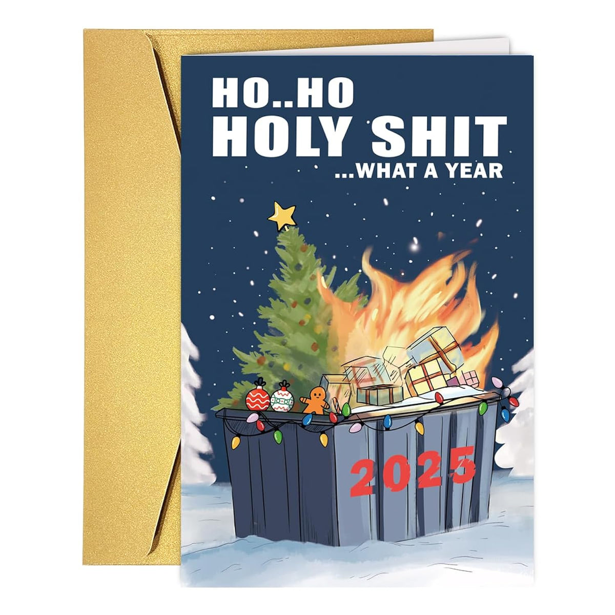 Sarcastic 2025 Christmas Card, Rude Christmas Card For Dad Mom Boyfriend Girlfrend Husband Wife Family Friends, Dumpster Fire Xmas Sympathy Cards For Men Women, Humor New Year Card