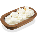 Wooden Dough Bowl Candle 3 Essential 20 Ounce Natural Soy Oil Wick Candle Wax Melts Rustic Farmhouse Decor Gifts For Women And Men(Flowers)