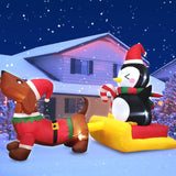 6 Ft Long Christmas Inflatable Dog Sled With Penguin Outdoor Decorations- Blow Up Penguin On Dog Sleigh Yard Decorations