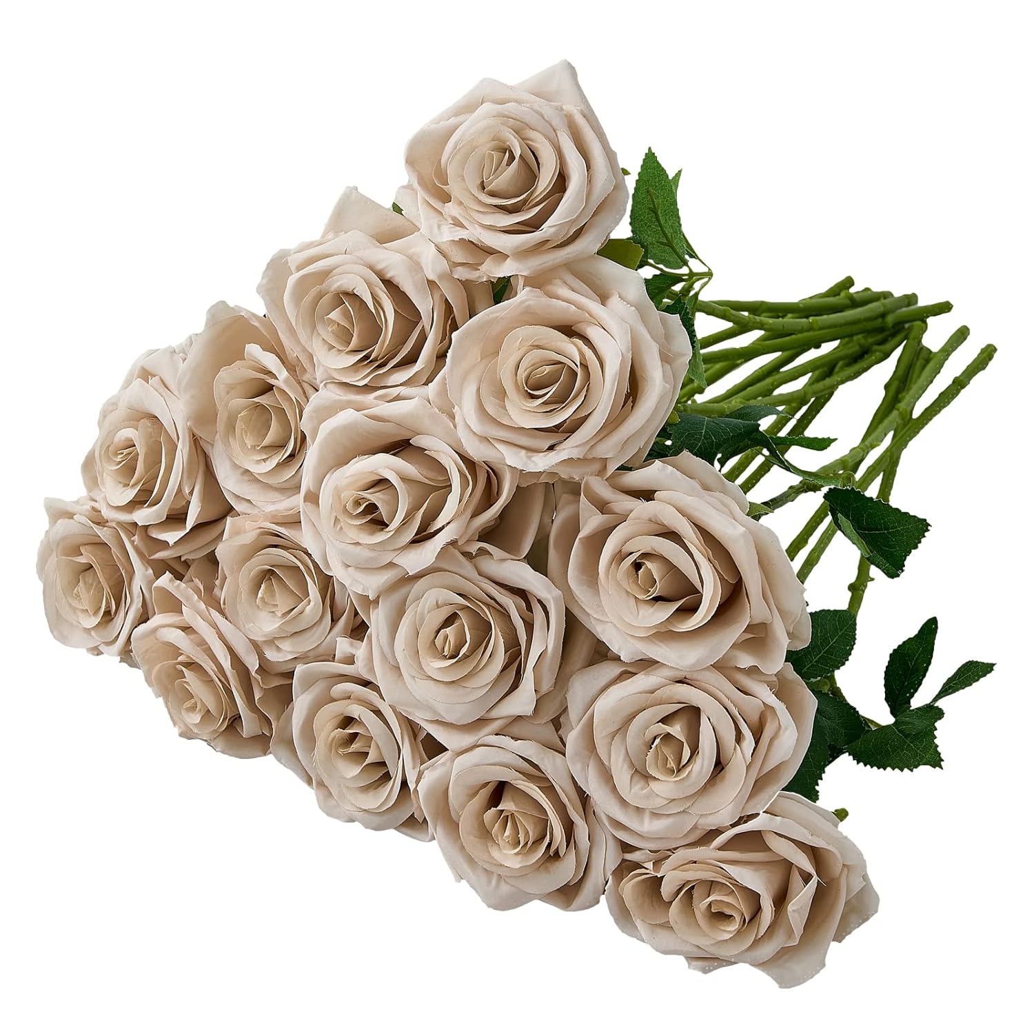 15Pcs Fake Roses Artificial Silk Flowers Nude Faux Rose Flower Long Stems Bouquet For Arrangement Wedding Centerpiece Party Home Kitchen Decor (Vase Is Not Invluded)