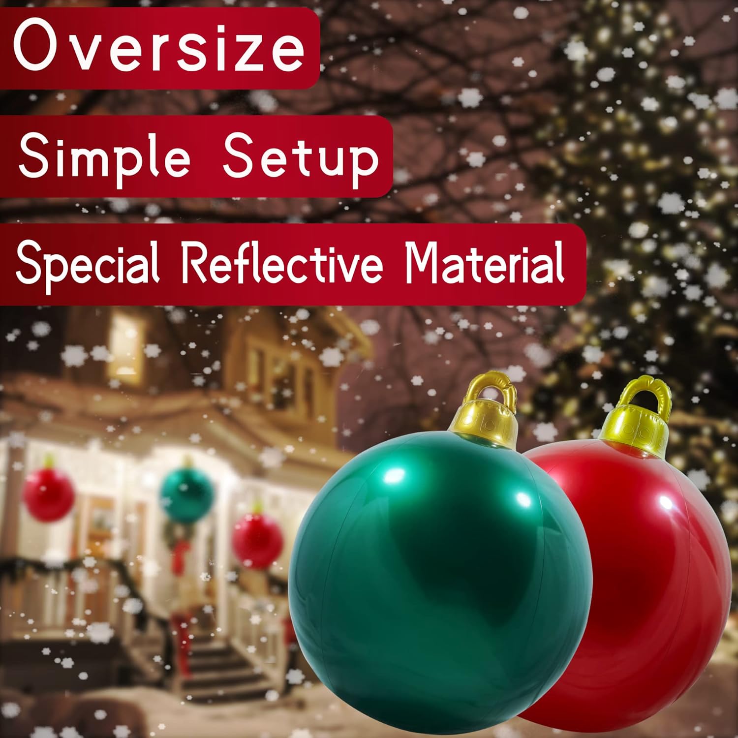 Christmas Decorations Inflatable Balls Outdoor, Large Modern 24 Inches Christmas Ornaments Indoor, Reusable Blow Up Yard