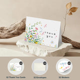 32 Floral Thank You Cards With Envelopes, 4X6 Inch Blank Cards With Vibrant Designs, Note Cards Made From 300Gsm Cardstock, Blank Notes For Graduation, Anniversaries, Baby Showers
