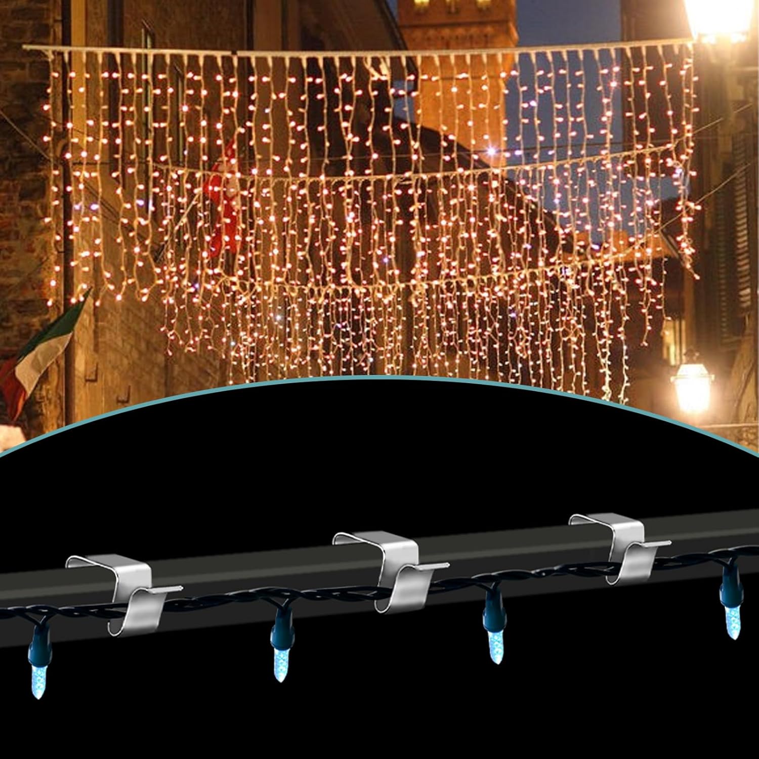 100 Pcs Metal Christmas Light Gutter Hooks? Xmas Light Gutter Hangers? Hanging Clips Outdoor Seasonal Lighting Hooks Holiday Light Clips Gutter Light Hangers Roof Hooks For Outside String Lights