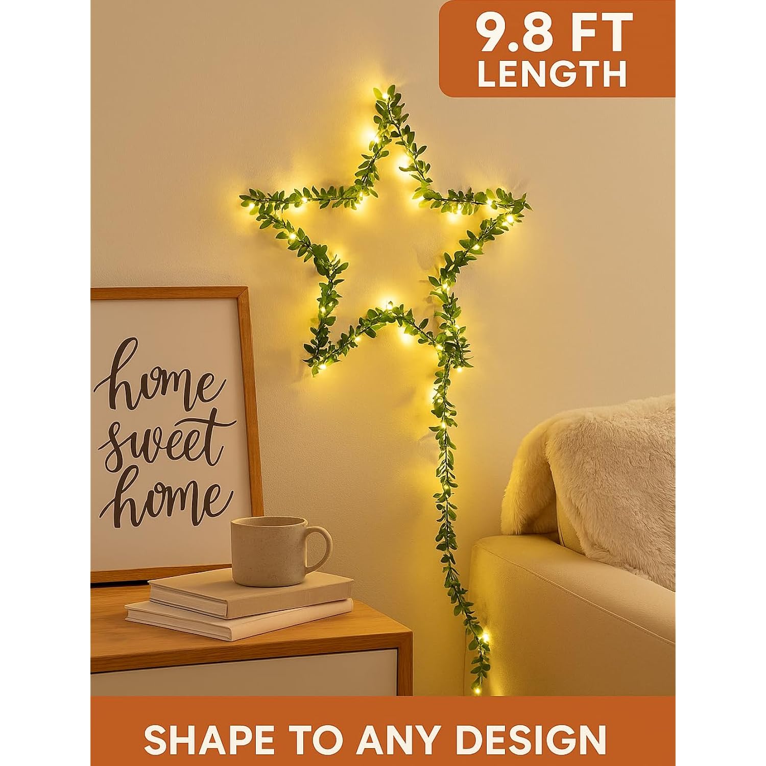 9.8Ft Green Ivy String Lights With 30 Led – Battery Operated Garland For Dorm Room, Bedroom Wall Decor, Halloween, Chris