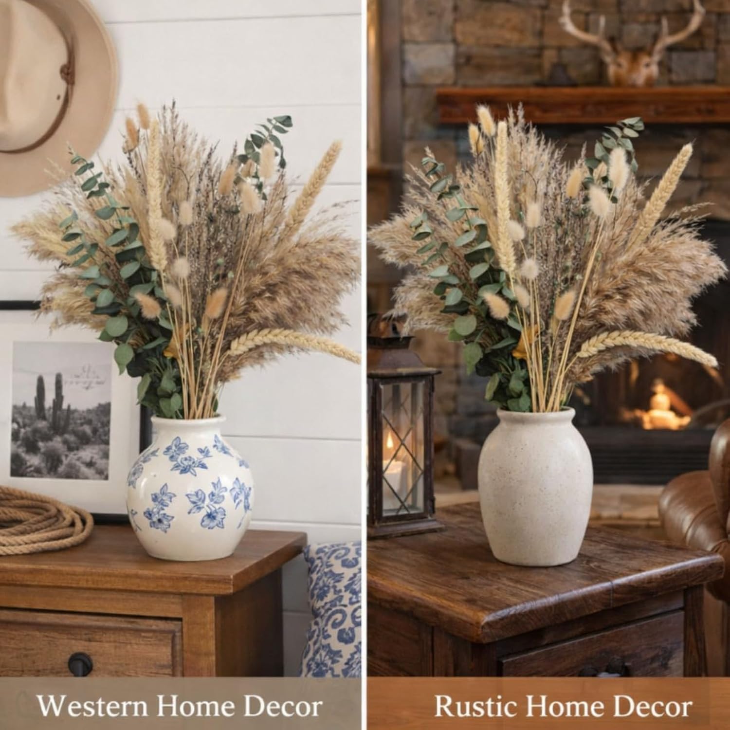 Dried Flowers Bouquet, 17" Dried Pampas Grass Decor Inc Lavender Eucalyptus Diy Floral Arrangements For Home Office Decoration,Wedding Centerpieces