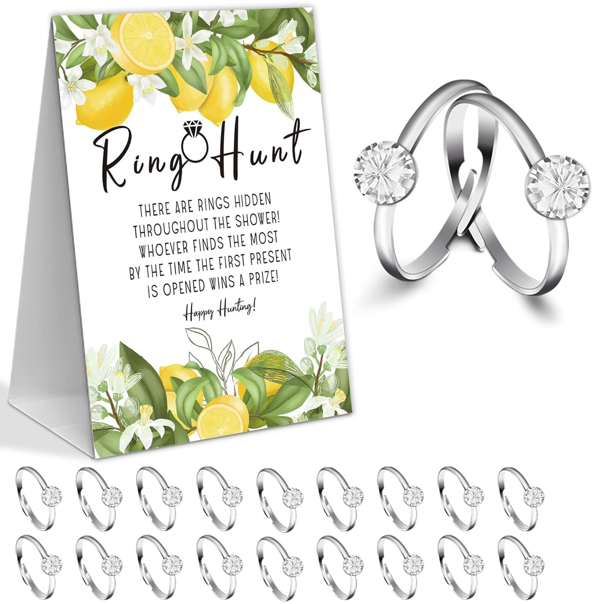 Lemon Citrus Bridal Shower Theme Decorations,The Ring Hunt Game,Bridal Shower Games,Wedding Shower,Engagement Party Games,Engagement Sign,Bachelorette Scavenger Hunt(1 Sign & 30 Rings)-N9