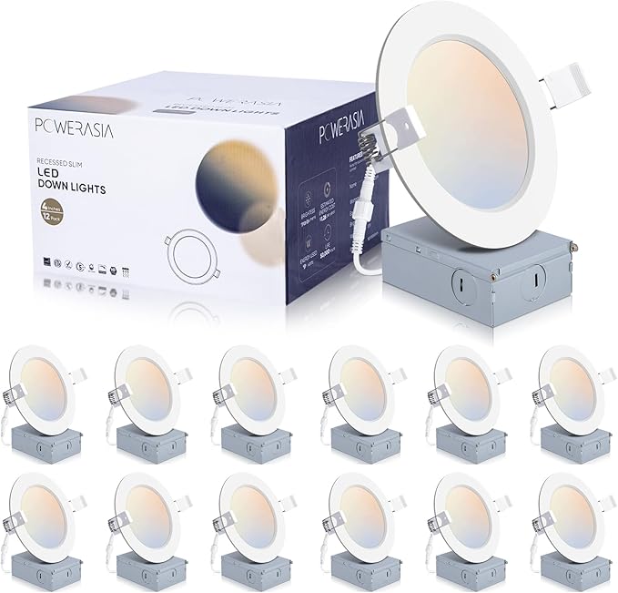 12 Pack 4 Inch Ultra Thin LED Recessed Ceiling Lights 5CCT Dimmable 850LM Downlights