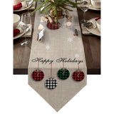 Christmas Theme Table Runners Cotton Linen Farmhouse Rustic Ornaments Plaid Balls Non-Slip Party Decorations Dresser Scarf For Kitchen ,Home ,Dining Table ,Outdoor,13X70 Inches Long Happy Holidays