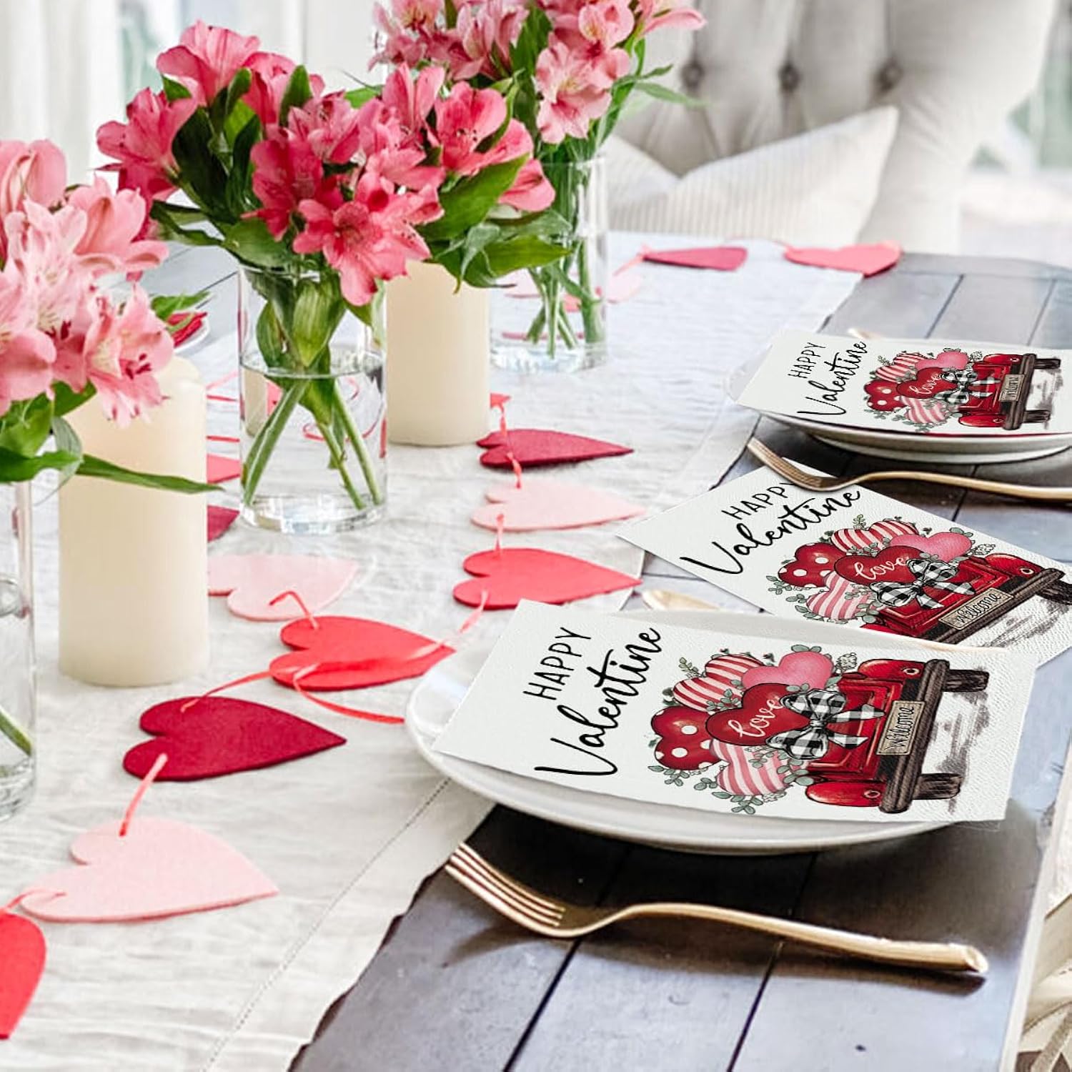 50 Valentine Disposable Paper Decorative Guest Napkins, Tiny Love Hearts Car Hand Towel For Party Lunch Dinner Kitchen Bathroom