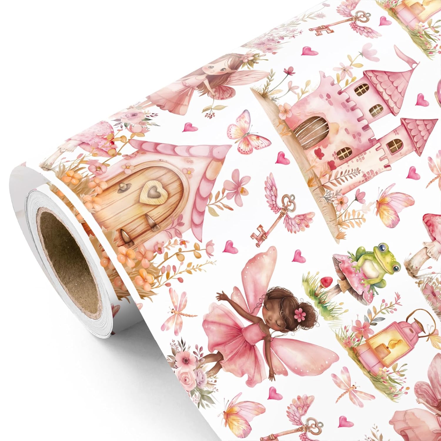 Fairy Wrapping Paper Roll - Mini Roll - 17 Inch X 16.5 Feet - Pink Fairy Tale Girls Birthday Wrapping Paper Perfect For Kids Girls Birthday, Baby Shower