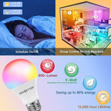 A19 Smart Light Bulbs 10 Pack RGBCW WiFi Color Changing LED 800LM E26 Alexa Google Assistant No Hub
