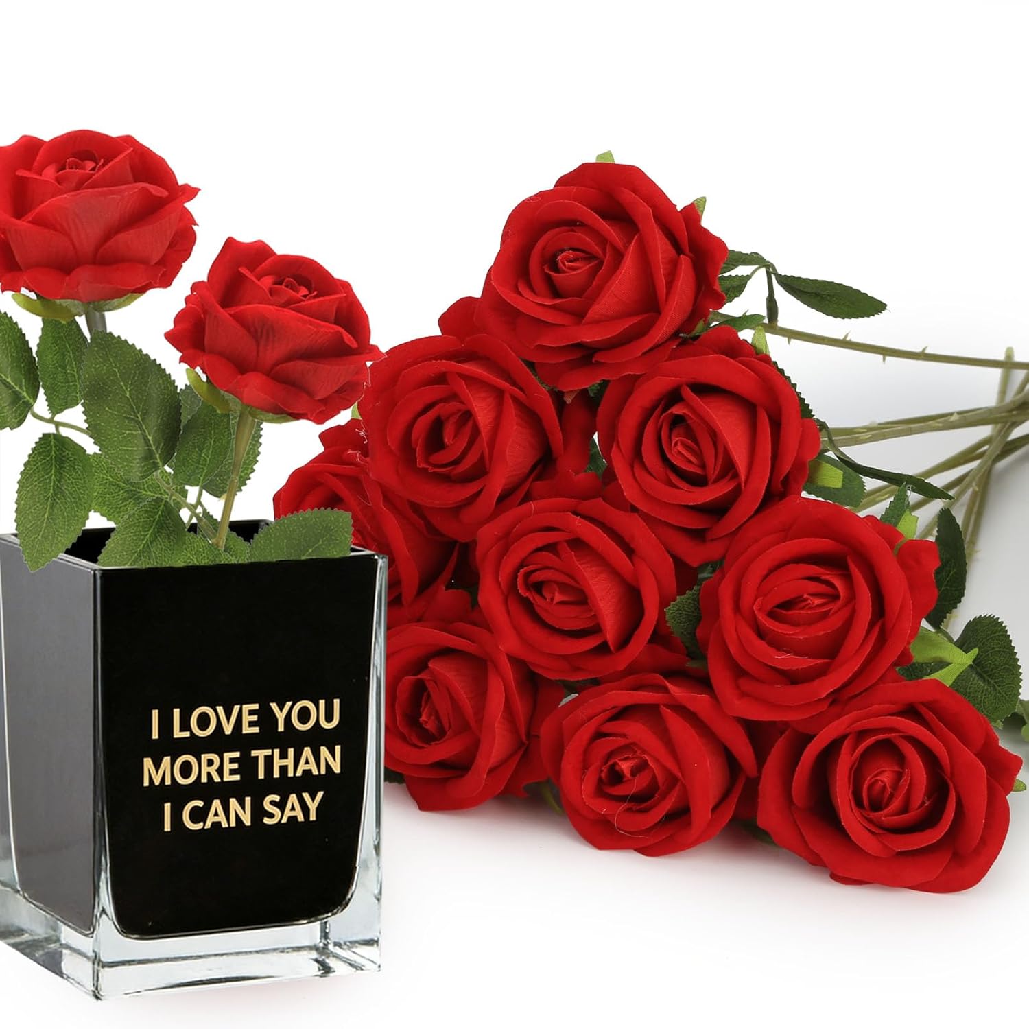 12Pcs Red Roses Artificial Flowers, Fake Velvet Silk Roses With Stems In Bulk, Faux Roses For Anniversary Valentine'S Day Birthday Gifts Wedding Bridal Bouquets Centerpiece Party Home Decor(12, Red)