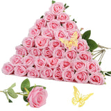 36Pcs Fake Roses Artificial Silk Flowers Artificial Roses With Long Stems - Pink Roses Faux Silk Roses Bulk, Realistic Roses Bouquet For Home Wedding Centerpieces Decoration Party Decor