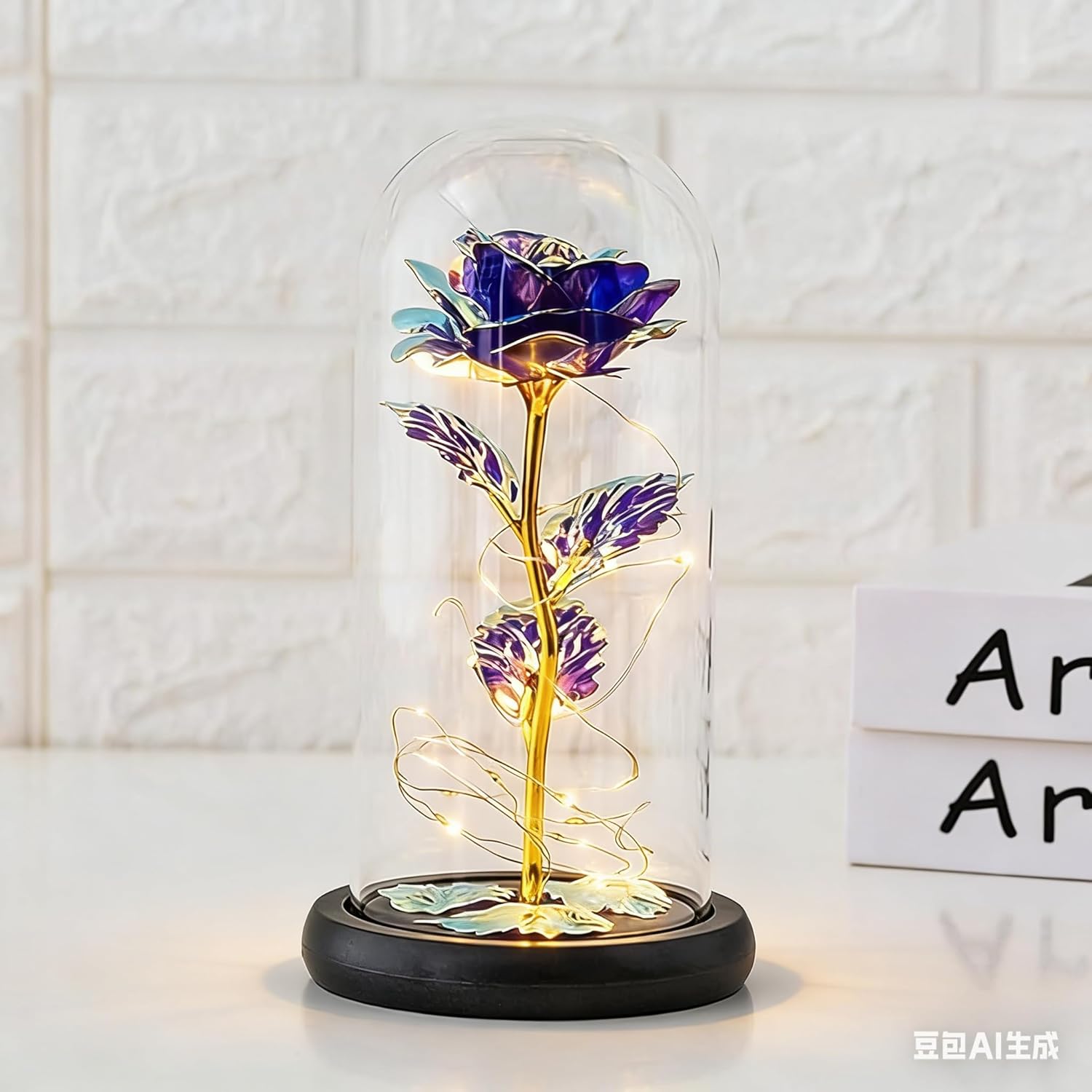 Rose Artificial Flowers Led Glass Decorative Light For Girls Women Mom Purple Led Flower For Birthday Holiday Gift Mom Grandma, Eternal Rose Gift For Her Valentine Mothers Anniversary