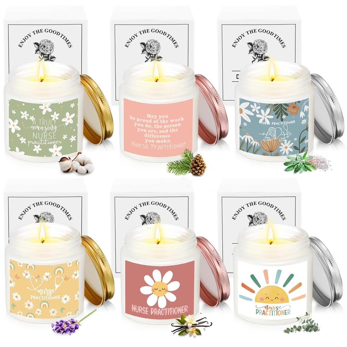6 Pcs Np Week Candles, Nurse Practitioner Gifts Bulk For Women, Men, Np Graduation Gifts 3.5 Oz Scented Soy Wax Candles Birthday, Appreciation Candle For Nurse Practitioner Graduate