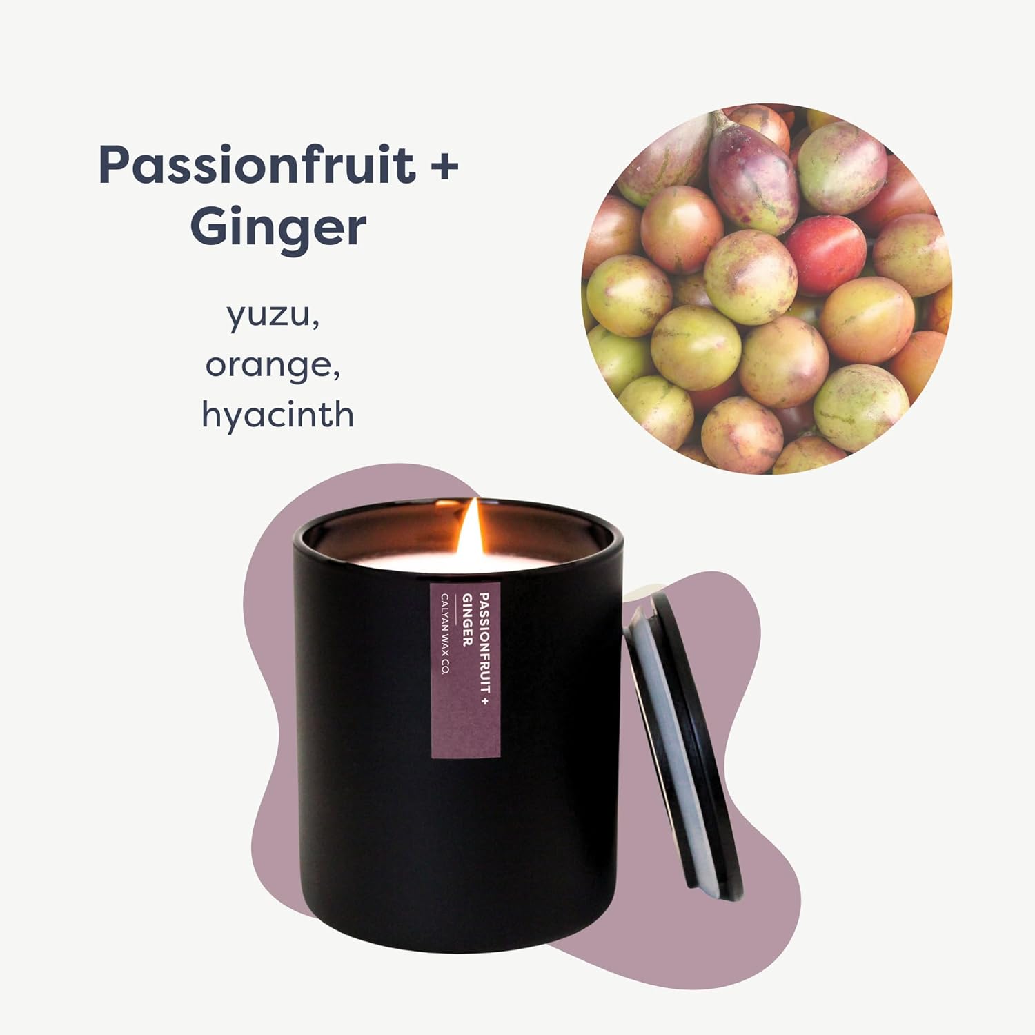 Passionfruit & Ginger Scented Candle - 75 Hour Burn - Luxury Non Toxic Soy Wax Candles - Long Lasting Black Tumbler Jar Candle For Home - 10.2Oz