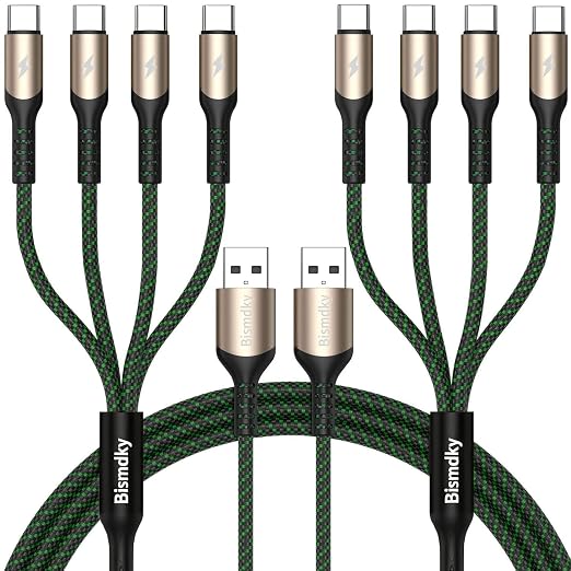 2 Pack 4FT 4 in 1 USB C Splitter Fast Charging Cable for iPhone 17 16 15 Android Tablets