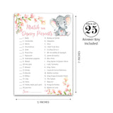 Girl Baby Shower Game — Cartoon Parent Match Baby Shower Game — Pack Of 25 — Floral Pink Elephant Baby Shower Game, Match Famous Cartoon Parents Fun Shower Activity, Star Kids Match Game G530-Dpm