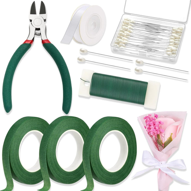 Floral Tape And Wire, Florist Tape And Flower Wire Arrangement Kit With White