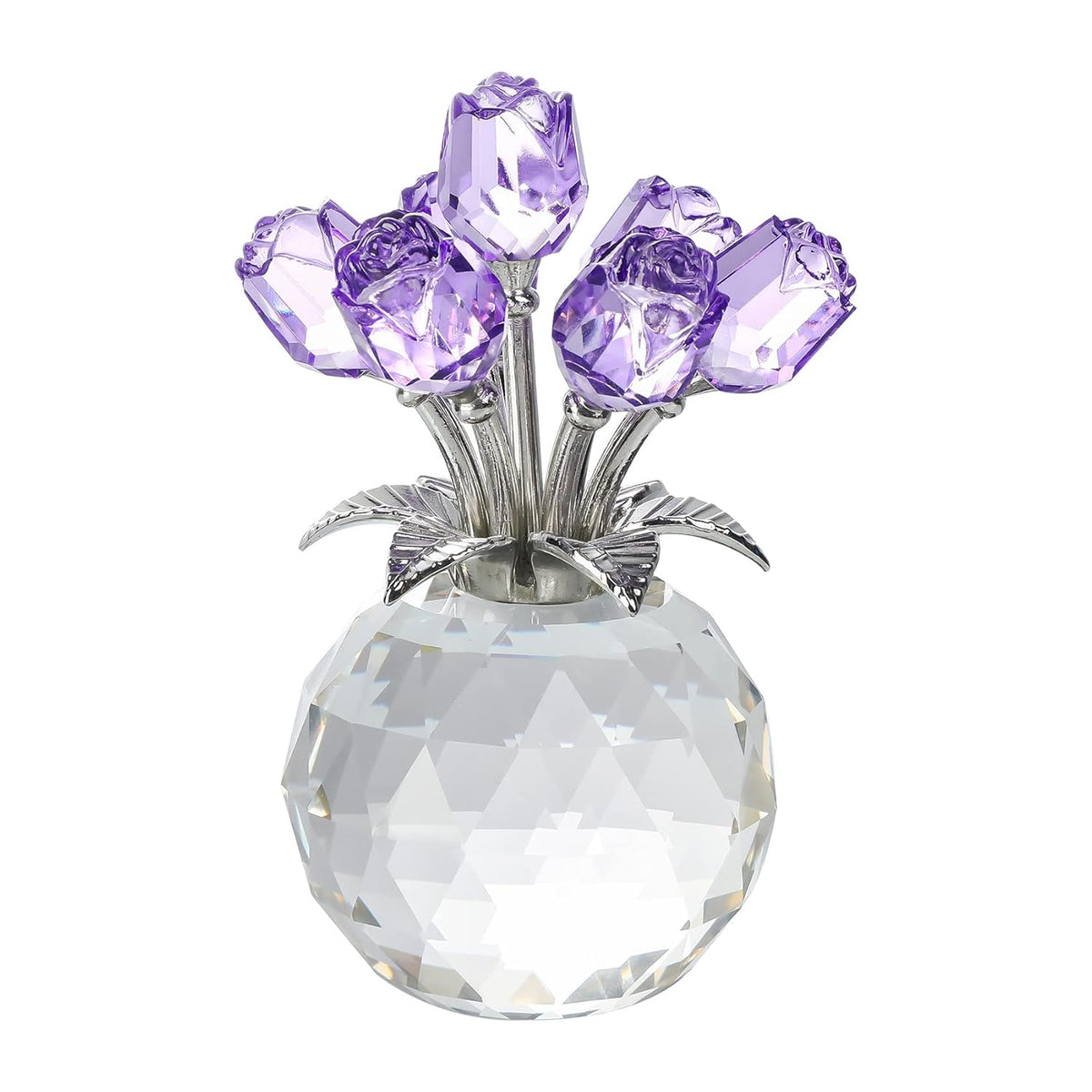 Crystal Rose Figurines Gifts For Women Valentine'S Day, Glass Floral Ornament For Mother'S Day Birthday Christmas Amethyst Collectible Rose Flowers Anniversary Floral Presents For Her (Purple)