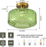 11 Inch Green Glass Semi Flush Mount Ceiling Light Luxury Round Ceiling Fixture